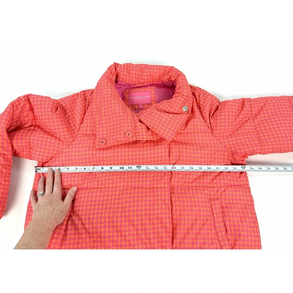 Isaac Mizrahi Live Puffer Jacket Women's Medium Pink Orange Houndstooth Coat